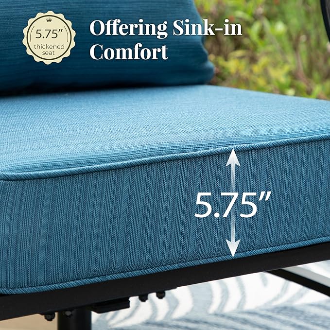 Patio Furniture Set 6 pcs, Outdoor Patio Furniture, 1 X 3-Seat Sofa, 4 X Single Chairs, 1 X Coffee Table and 5.75" Extra Thick Cushion, Patio Conversation Set,Gemstone Blue