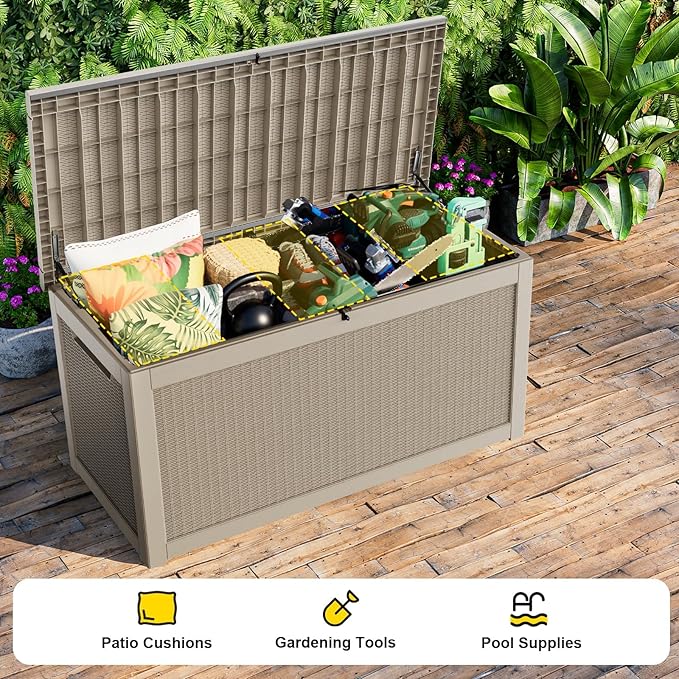 320 Gallon Outdoor Storage Box, Large Outdoor Deck Box,Waterproof & UV Resistant Resin Storage Box Lockable for Patio Cushions, Gardening Tools, Pool Accessories(Gray)