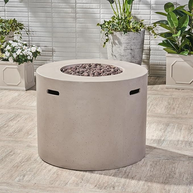 Propane Fire Pit Table, 31 Inch Firepits for Outside, Round Gas Fire Pit for Outside Patio, MGO Propane Fire Table, 40000BTU, Light Grey