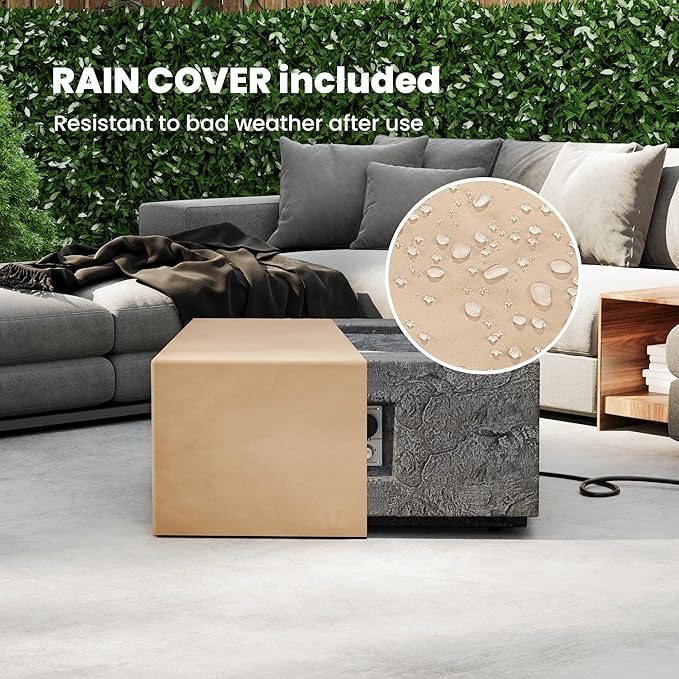 SUNBURY Outdoor Propane Fire Pit Table, 28 in Square 40000 BTU Firepit for Patio with Rain Cover, Lava Rocks, Wind Guard & Propane Tank Cover for Backyard & Deck, Dark Grey