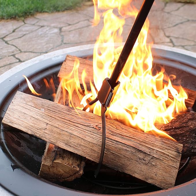 Sunnydaze 36-Inch Log Grabber Tongs - Outdoor Fire Pit Tongs - Spring Lever Action - Black