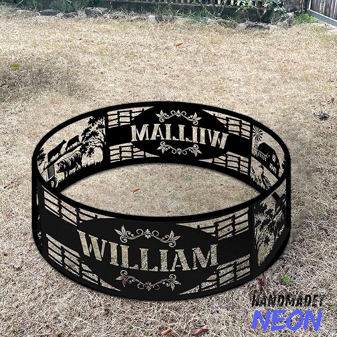 Personalized Farmhouse Fire Pit Ring Custom Name Farm Life Metal Campfire Ring Stove 360 Degree Firepit Outdoor BBQs Backyard Camping Garden Decor Gifts for Father Farmer Dads