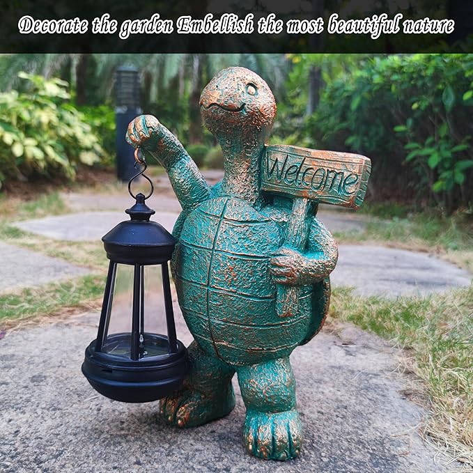 RCTTICUU Turtle Garden Statue Outdoor Décor with Solar Lights Lantern,Turtle Solar Light Figurines Outside Decorations for Yard，Lawn ,Patio, Balcony, Unique Housewarming Gifts