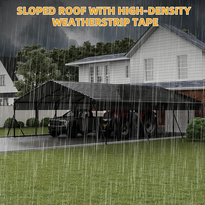 20' x 30' Heavy Duty Metal Carport with Galvanized Steel Roof, Tall Metal Carport Kits Garage for Tractors, Trucks, Boats, Cars, Heavy Duty MetalRoof Carports with Enhanced Base