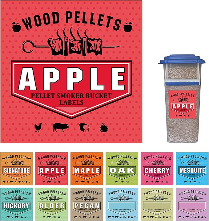 Smoker Grill Pellet Label Stickers - Set of 12 for Wood Pellet Storage Containers, Easy Identification of Different Flavors