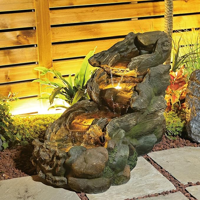 Bumilgar 42.1 Inches Garden Outdoor Water Fountain - Mutiply Tiered Cascading Fountains Outdoor Decor with LED Lights and Pumps for Garden, Patio, Porch, Backyard, Deck, Pond and Home Art Decor