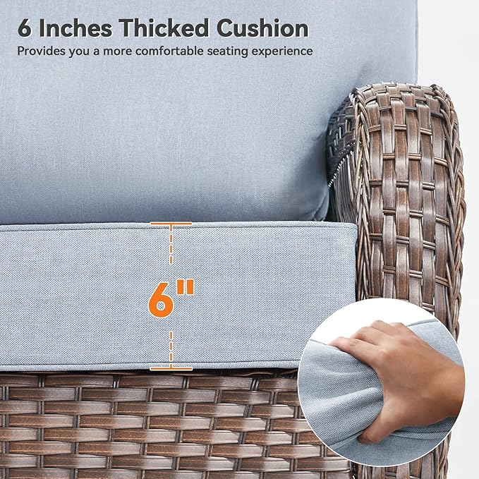 6" Thick Outdoor Cushions 22x24x6, 10-Set Deep Seat Patio Cushions with Removable Cover, Waterproof & Fade Resistant Replacement for Wicker Chair, Loveseat, Sofa - Baby Blue