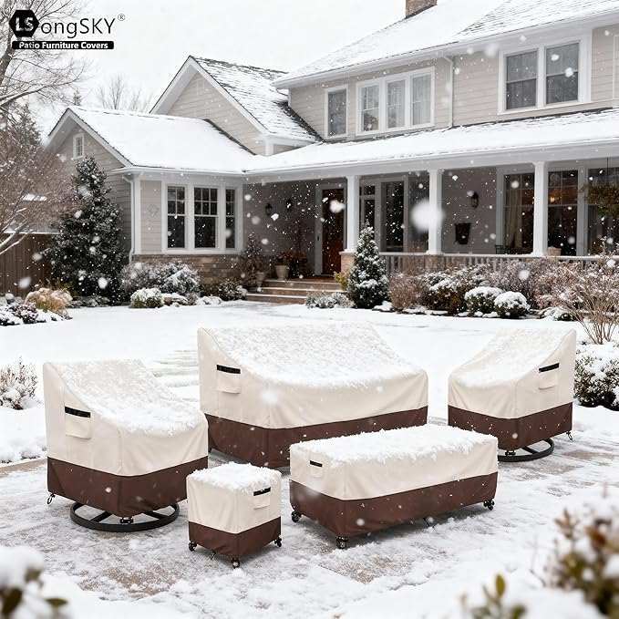 Outdoor Swivel Chair Cover 2 Pack,100% Waterproof Heavy Duty Patio Chair Covers,(30 W x 34 D x 38.5 H inches) Swivel Patio Chair for Outdoor Furniture Covers Waterproof,Beige&Brown