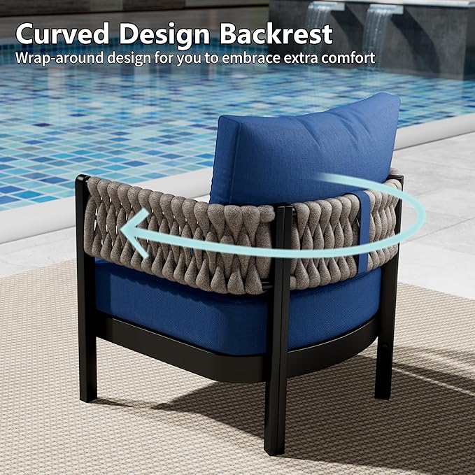 5-Piece Patio Conversation Sets, Armchairs & Coffee Table&Cushions, Deep Seating Modern Furniture Set,Garden, Balcony & Backyard