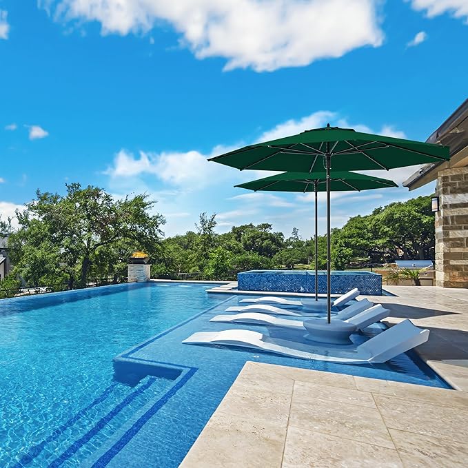 Midtown Umbrellas Push Pop Sunbrella Umbrella 10 Feet Large Outdoor Umbrella With Forest Green Fabric - Deck Patio Umbrella, Backyard Umbrella, Garden Umbrella & Pool Umbrella - Black Pole