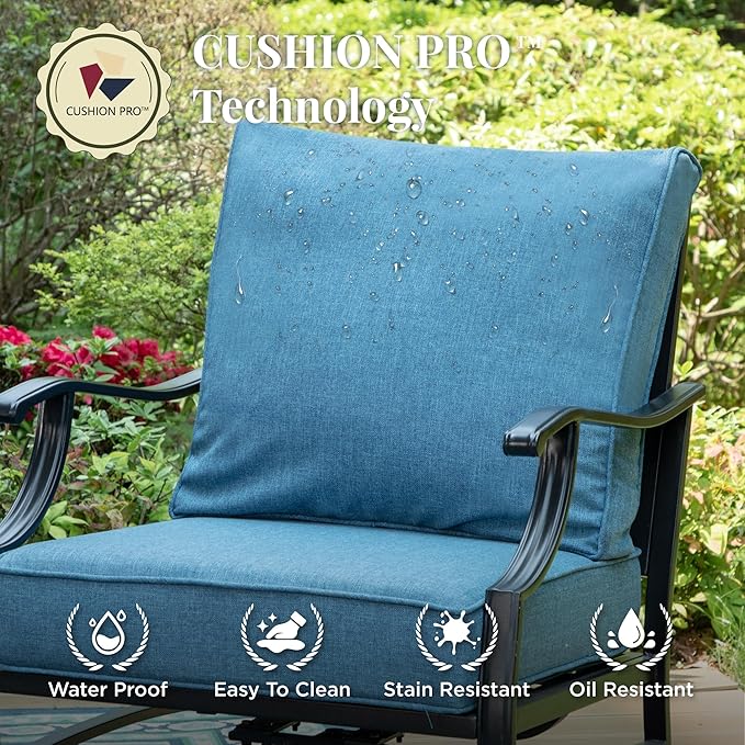 Patio Furniture Set 5 pcs, Outdoor Patio Furniture, 3-Seat Sofa, 2 Single Chairs, 2 Ottomans and 5.75" Extra Thick Cushion, Conversation Set for Backyard Deck,Navy Blue