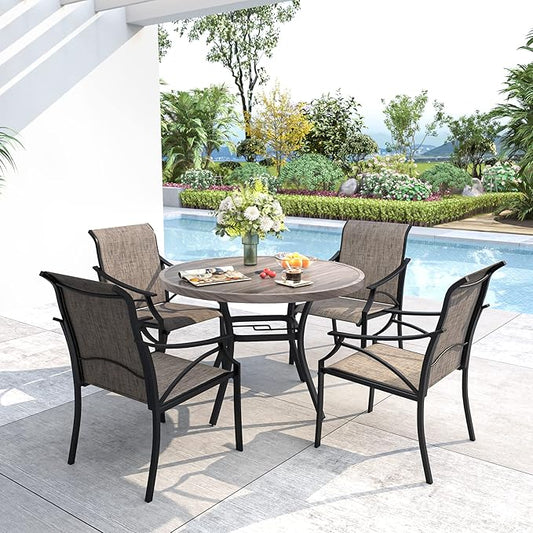 VICLLAX Round Patio Dining Table, 41 inch Metal Outdoor Dining Table with Umbrella Hole for Garden Lawn Balcony Deck,Grey