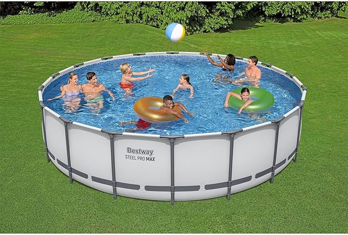 Bestway Steel Pro MAX 18 Foot x 48 Inch Round Metal Frame Above Ground Outdoor Swimming Pool Set with 1,000 Filter Pump, Ladder, and Cover