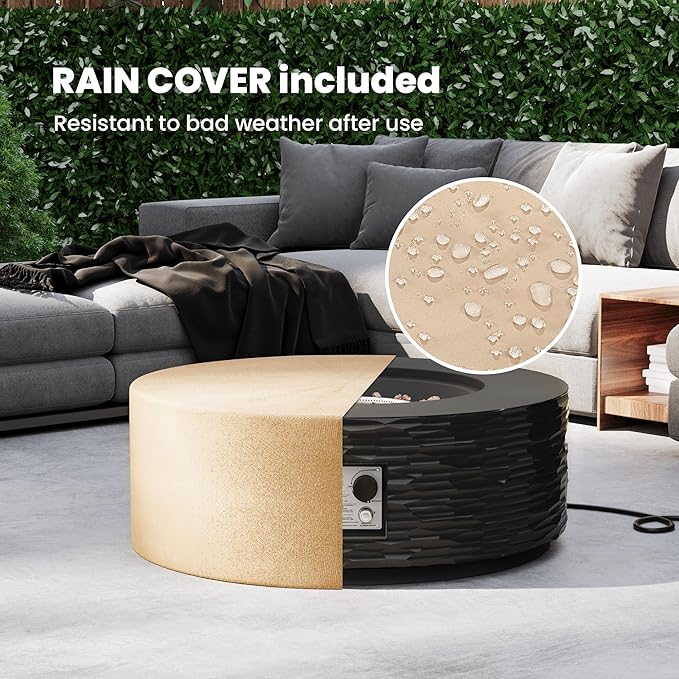 SUNBURY Outdoor Propane Fire Pit Table, 35 in Round 50000 BTU Outdoor Gas FirePit Table for Outside with Rain Cover, Propane Tank Cover for Backyard & Deck, Black