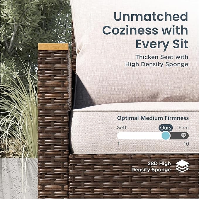 PHI VILLA Half-Moon Patio Furniture Set with 56" Fire Pit Table, 8-Piece Wicker Outdoor Curved Sectional Sofa, Large Conversation Seating for Garden or Backyard, Beige