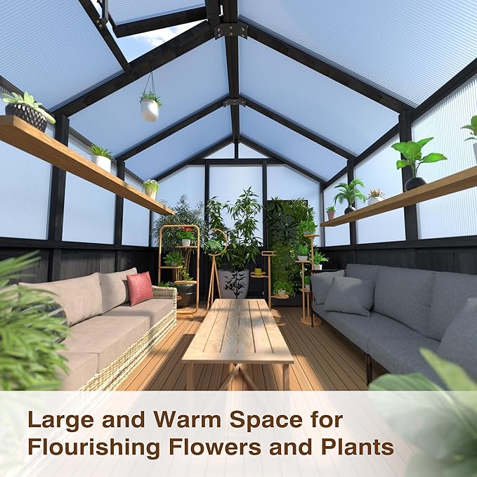 MUPATER 6 x 10 FT Wooden Polycarbonate Greenhouse with Ventilated Window & Lockable Door, Multi-Layer PC Panels for UV Protection, Walk-in Greenhouse Kit for Outdoor, Garden and Backyard, Black