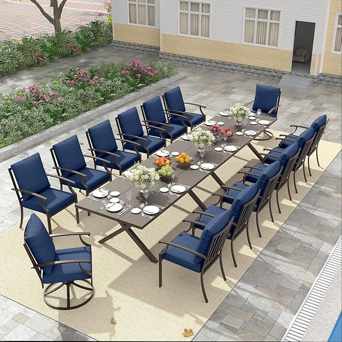 Outdoor Dining Set Patio Dining Table and Chairs Set Outdoor Furniture Set (Dark Blue, 16 Dining Set)