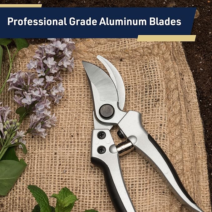 Kings County Tools 8" Steel Bypass Pruner | Spring-Loaded Snap Catch | Cast Aluminum with Rubber Surface Grips | Works Best with Green Branches and Material