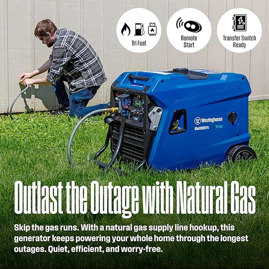 Westinghouse 11000 Peak Watt Tri-Fuel Portable Inverter Generator, Remote Start, Transfer Switch Ready, Gas/Propane/Natural Gas Powered, Low THD, Safe for Electronics, Parallel Capable, CO Sensor