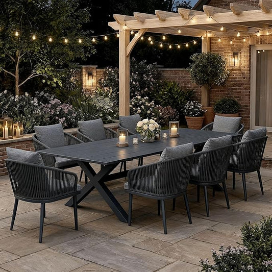 Aeeiua 98" x 38" Outdoor Dining Table, Rectangle Patio Table with Slatted Tabletop for Backyard, Garden, Deck, Poolside