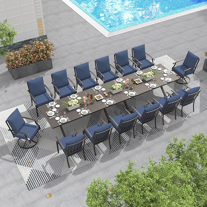 Outdoor Dining Set Patio Dining Table and Chairs Set Outdoor Furniture Set (Dark Blue, 16 Dining Set)