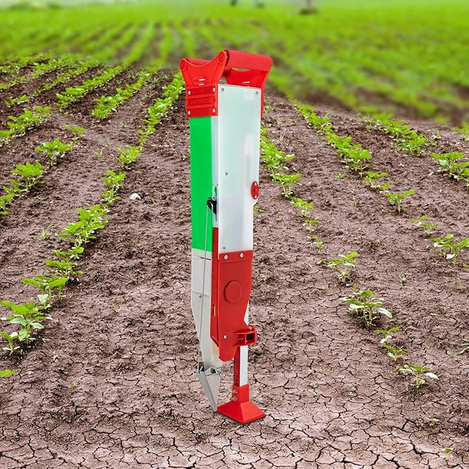 Stand-Up Manual Seeder, Adjustable Depth & Height Hand Planter Precision Sower Seed Dispenser Small Seed Distributing Tool with Interchangeable Mold for Corn Soybean Peanut Garden Planting