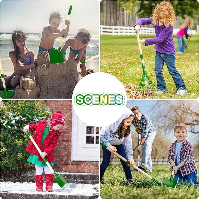 Duckura Kids Gardening Tools Set - 10pcs Wheelbarrow Set for Kids with Shovel, Rake, Leaf Rake, Summer Outdoor Yard Digging Weed Toys, Valentine's Birthday Gifts for Boys Girls Age 2 3+ Years(Green)