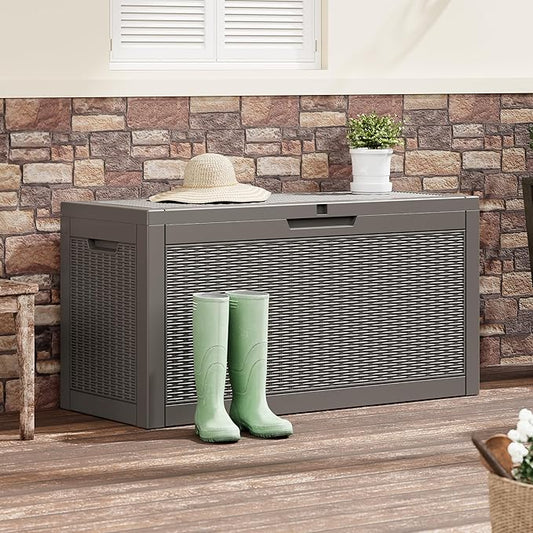 Outdoor Storage Box, 60 Gallon Outside Deck Box Waterproof, Resin Outdoor Storage Cabinet With Lockable Lid, Storage Bench for Garden Tools, Patio Cushions, Pool Tools, Package Delivery, Gray