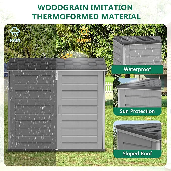Uhomepro 4.6 Ft. X 4.1 Ft Outdoor Horizontal Storage Shed, Resin Storage Shed with Double Lockable Doors, Ideal for Garbage Can Storage and Garden Tools