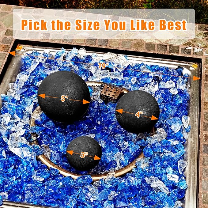 Ceramic Fire Balls, 5 Inch Set of 6 Fire Stones for Indoor & Outdoor Fire Pits or Gas Fireplaces, Reusable Decorative Landscaping and Fireplaces Accessories, Black