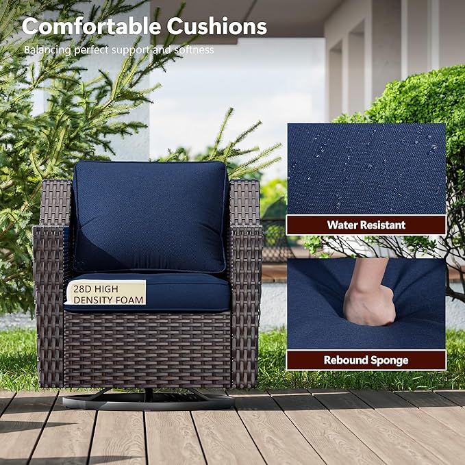 Outdoor Swivel Chairs Set of 2, Luxury Wicker Patio Chair with Wide Armrest, Thickened Cushions, Outdoor Rattan Furniture for Deck, Porch Use