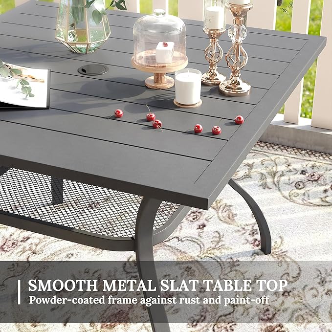 VICLLAX 37.8" Square Outdoor Patio Table, All Weather Metal Outdoor Dining Table for Lawn Garden, Grey Wood-Like Tabletop