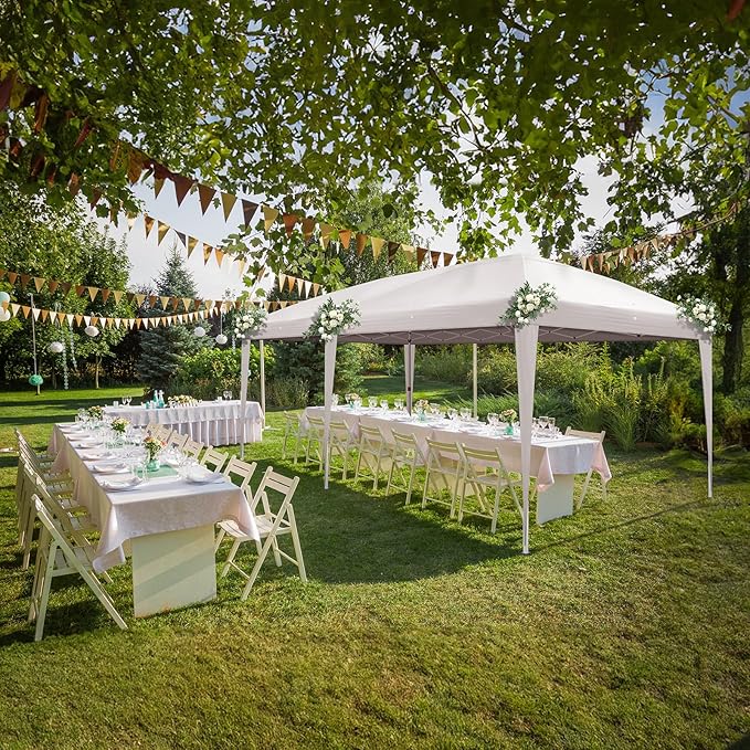 CFATLFRM 10x20 White Pop Up Canopy Tent with 6 Removable Sidewalls, Carry Bag & 6 Sandbags & Stakes & Ropes Portable Commercial Outdoor Shelter Gazebo Tents for Parties Wedding Event Camping