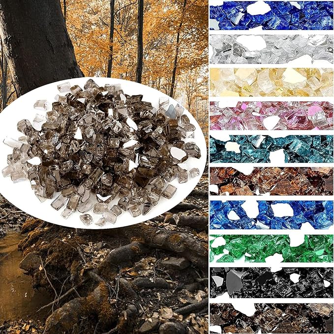 Onlyfire 10 pounds Fire Glass for Propane Fire Pit and Gas Fireplace, 1/4 Inch Reflective Firepit Glass Rocks for Fire Pit Table and Fire Bowl, High Luster Bronze