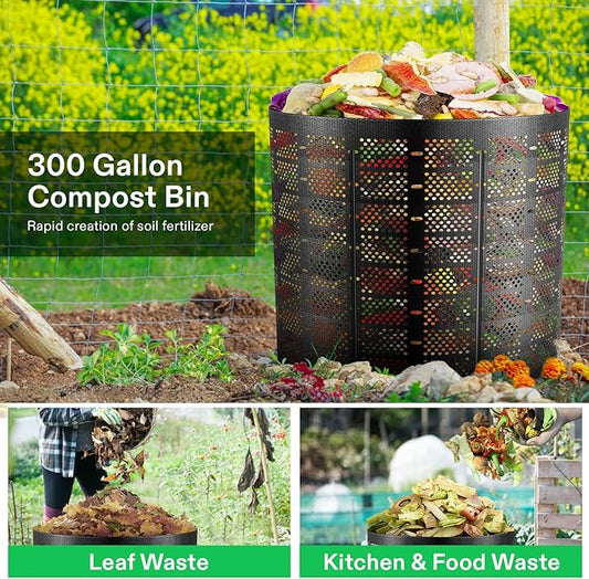 VIVOSUN 300 Gallon Outdoor Compost Bin, Expandable Composter, Easy to Setup & Large Capacity for Backyard, Lawn (Black with Gloves)