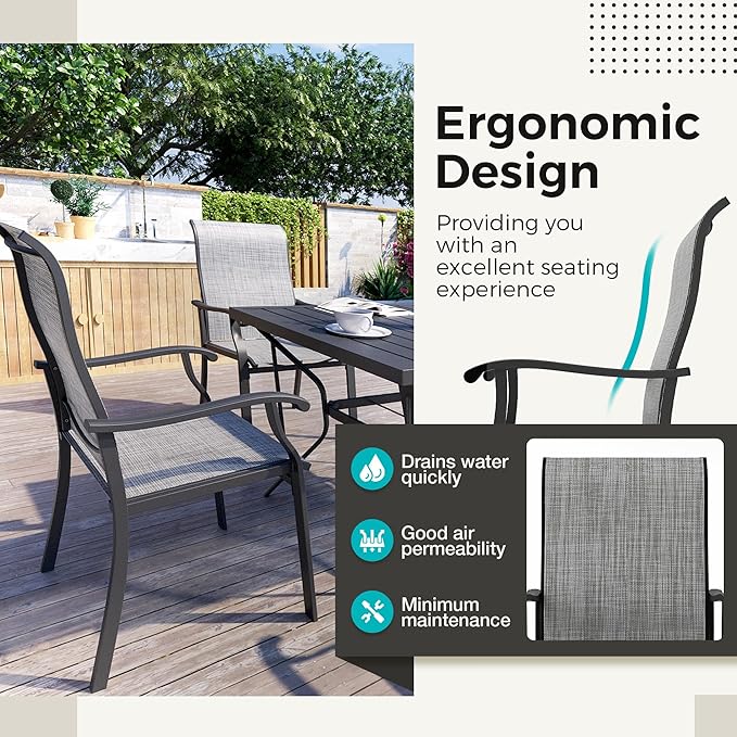 5-Piece Outdoor Dining Set, Patio Furniture Set with 4 Regular Chairs,Patio Dining Set with 1 Rectangular Table for Garden, Backyard, Poolside, Deck, Charcoal