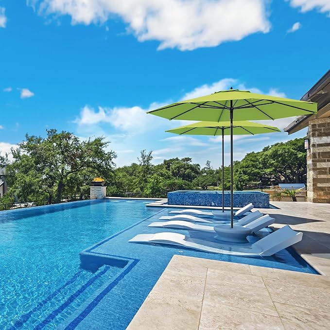 Midtown Umbrellas Push Pop Sunbrella Umbrella 10 Feet Large Outdoor Umbrella With Macaw Fabric - Deck Patio Umbrella, Backyard Umbrella, Garden Umbrella & Pool Umbrella - Black Pole
