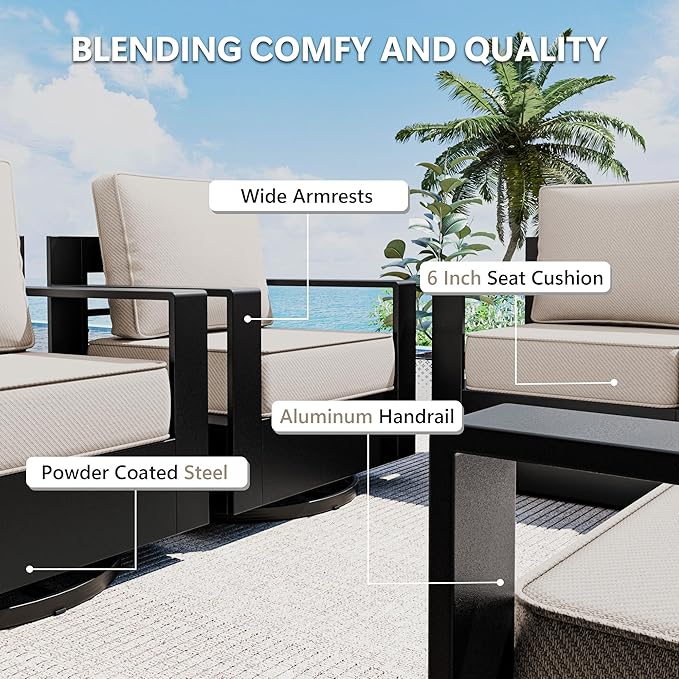 Outdoor Patio Furniture Set, 3-Piece Aluminum Patio Conversation Set All-Weather Metal Outdoor Sectional with 6 Inch Thick Cushions, Deep Setting for Garden, Outside and Porch