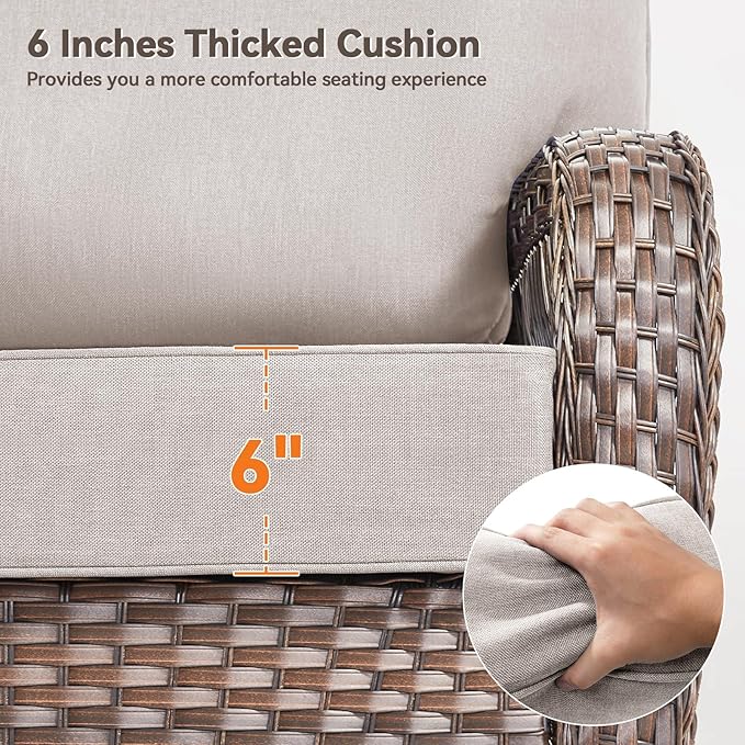 6" Thick Outdoor Cushions 24x24x6, 3-Set Deep Seat Patio Cushions with Removable Cover, Waterproof & Fade Resistant Replacement for Wicker Chair, Loveseat, Sofa - Beige