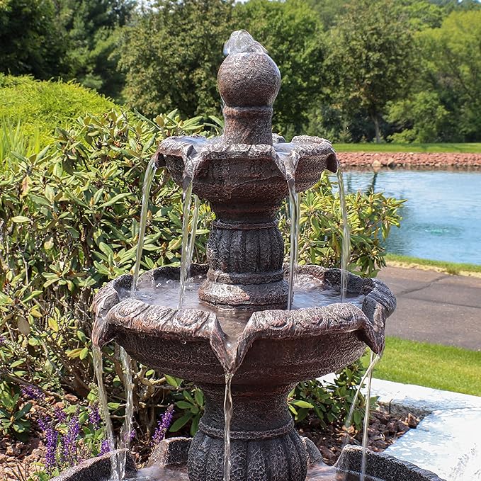 Sunnydaze Mediterranean 49-Inch 4-Tier Outdoor Water Fountain with Electric Submersible Pump for Garden, Patio, or Yard