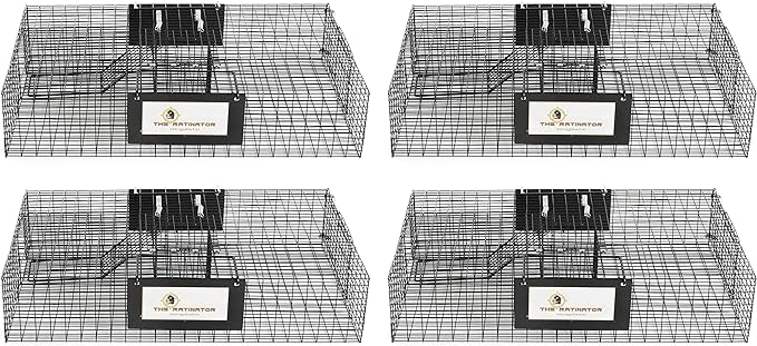 Rugged Ranch 4‑Pack Ratinator Multi‑Catch Rat Trap, Wire Cage, 26.5"x16.5"x6" Each - Live Catch‑and‑Release, 2‑Door Humane Rodent Control, No‑Poison Outdoor Use
