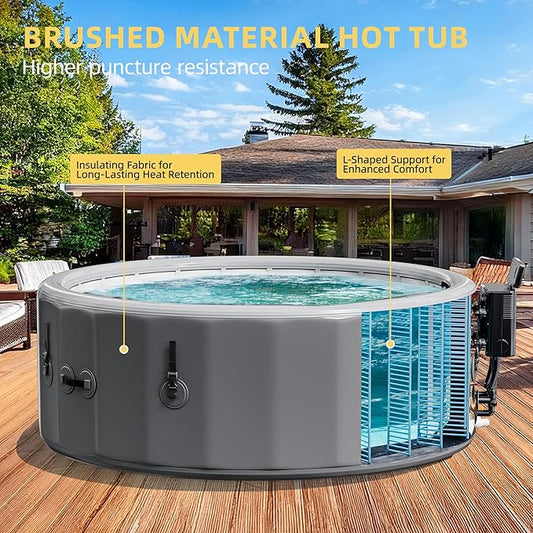 4-6 Person Inflatable Hot Tub, Portable Outdoor Spa with 160 Soothing Air Jets(77" x 28"), Portable Hot Tub with Cover and Heater Pump, Gray