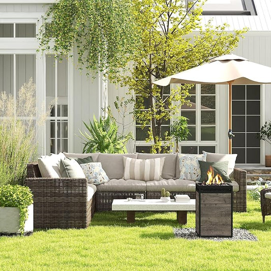 Afterglow Terrafab Grey Panels with Steel Frame 16" Square 40,000 Btu Propane Fire Column Outdoor Wood Effect Fire Pit for Outdoor Patio Garden Backyard Decking Decor CSA Certificated