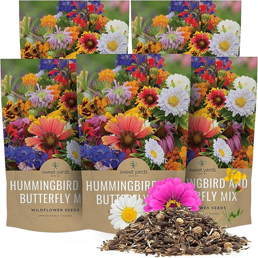 Bulk Wildflower Seeds Butterfly and Humming Bird Mix - 5 Pounds - Over 600,000 Open Pollinated Annual and Perennial Seeds