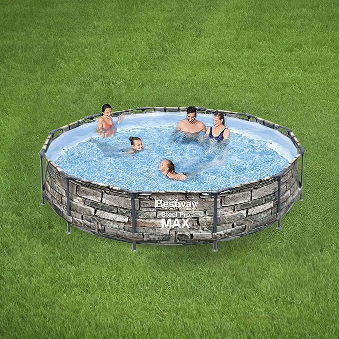 Bestway Steel Pro MAX 12' x 30" Above Ground Pool, Round Metal Frame Outdoor Swimming Pool Set with Filter Pump & Type I Cartridge, Stone Print