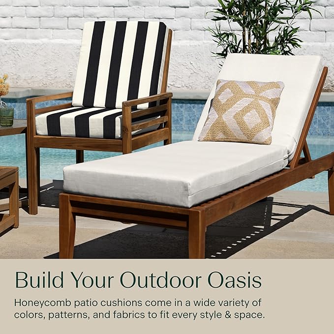 Honeycomb Outdoor Heritage Chaise, 22.5" W x 70" L, Textured Solid Bone Chair Cushion for Patio Furniture