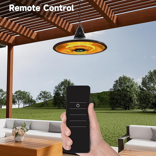 Ceiling Electric Outdoor Heater Wall-Mounted Hanging Patio 1500W Infrared 9 Heat Levels, 24H Timers, Carbon Fiber Tube Heating Wall Heater for Gazebo, Balcony (Black - Circular Heating)