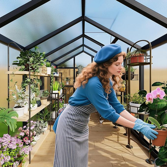 8x12 FT Greenhouse, Polycarbonate Walk-in Greenhouse for Outdoors with Roof Vent & Lockable Outward-Opening Swing Door, Heavy-Duty Aluminum Green House for Garden, Backyard, Patio, Lawn, Dark Grey