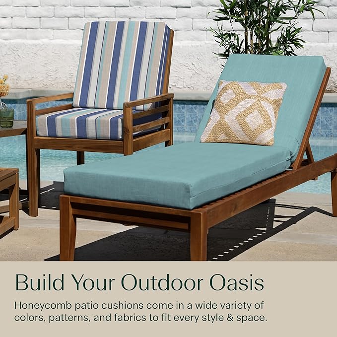 Honeycomb Outdoor Heritage Chaise, 22.5" W x 70" L, Textured Solid Coastal Blue Chair Cushion for Patio Furniture