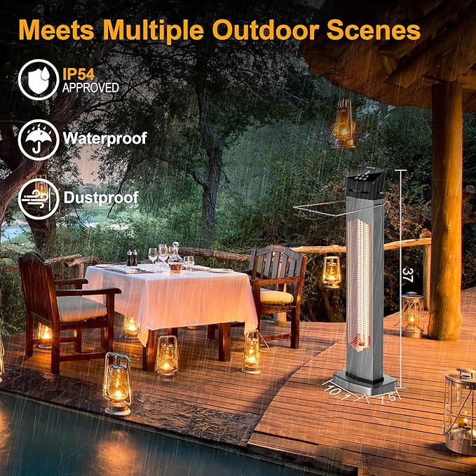 Outdoor Heaters for Patio,1500W Electric Infrared Radiant Heater with Remote,37IN Portable Tower Space Heater with 12H Timer,Tip-over Protection for Garage,Backyard,Porch,Indoor,Silver-white